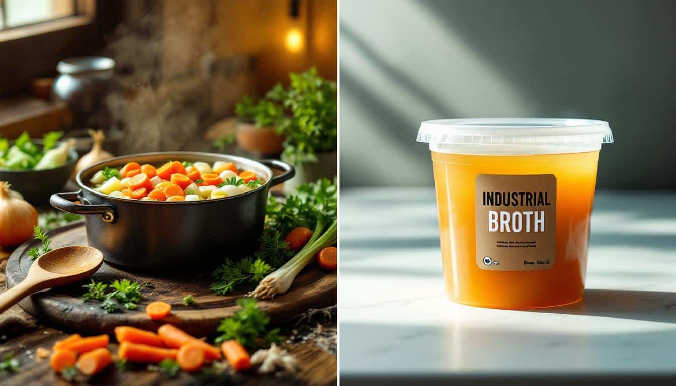 découvrez notre comparatif entre bouillon maison et industriel : analyse nutritionnelle, comparaison des coûts et du temps de préparation pour faire le meilleur choix santé et budget.